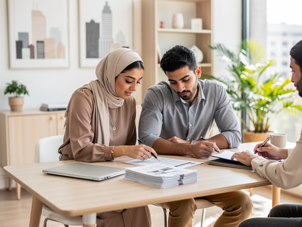 شخص يوقع عقد إيجار شقة في مكتب عقاري