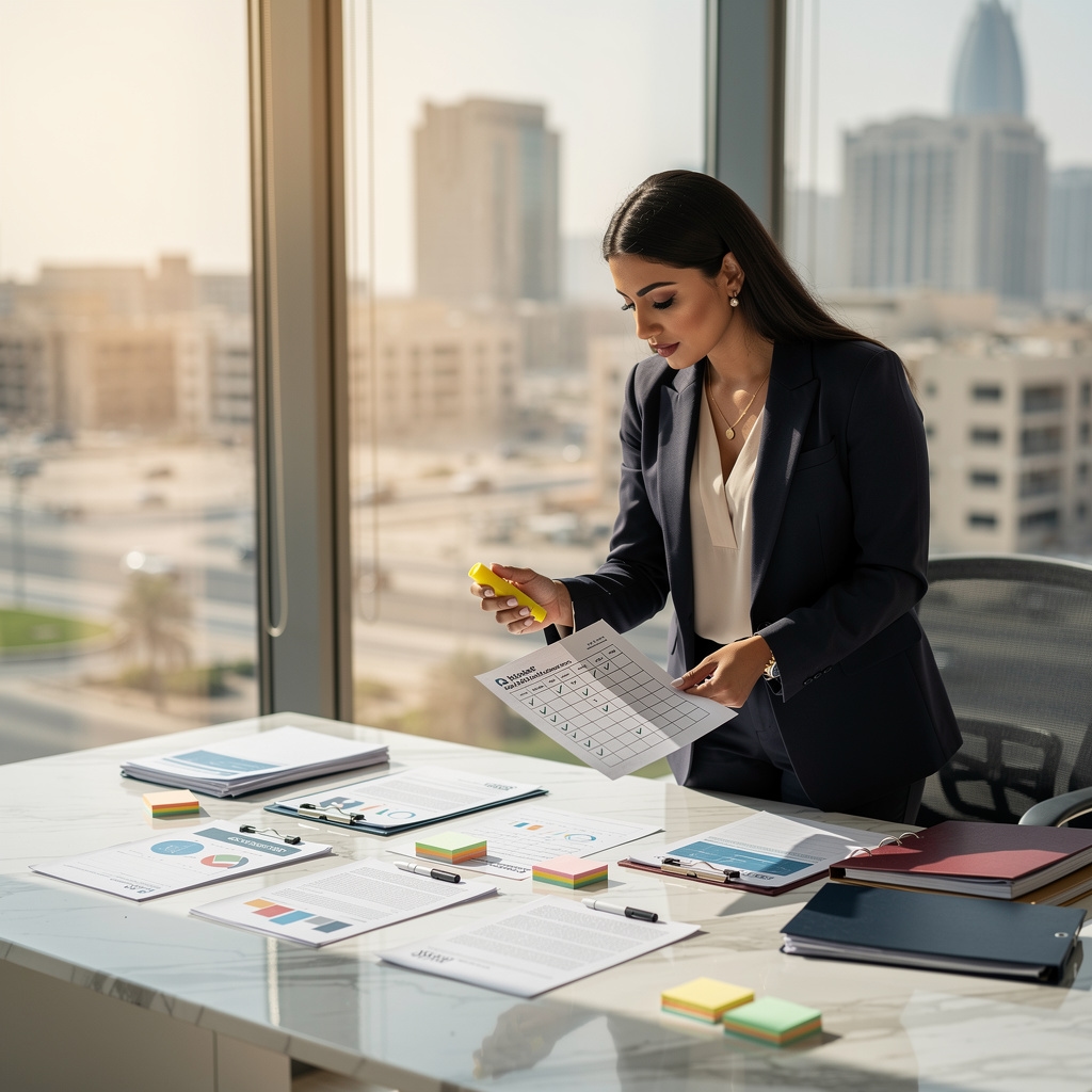 مراجعة وثائق مالية وعقود على طاولة عمل